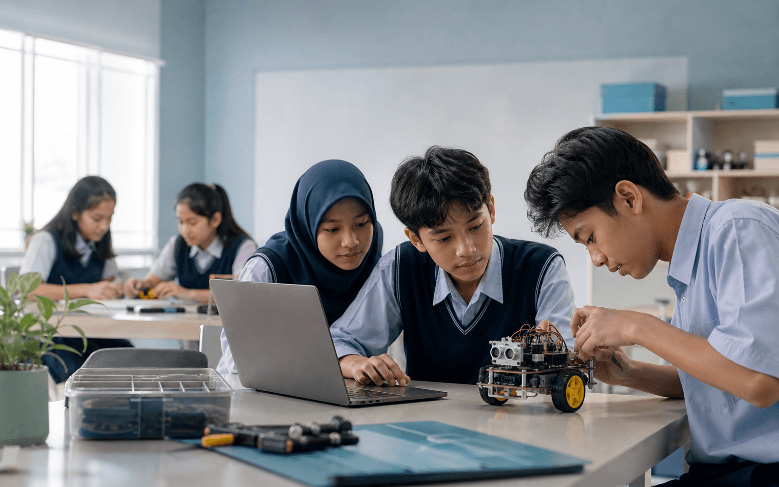 Siswa Gitonusa Academy berkolaborasi membuat robot
